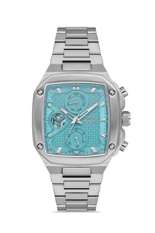 Ferro FM11485A-A15 Quartz Çelik Gri Turkuaz Kadran 40 mm Erkek Kol Saati