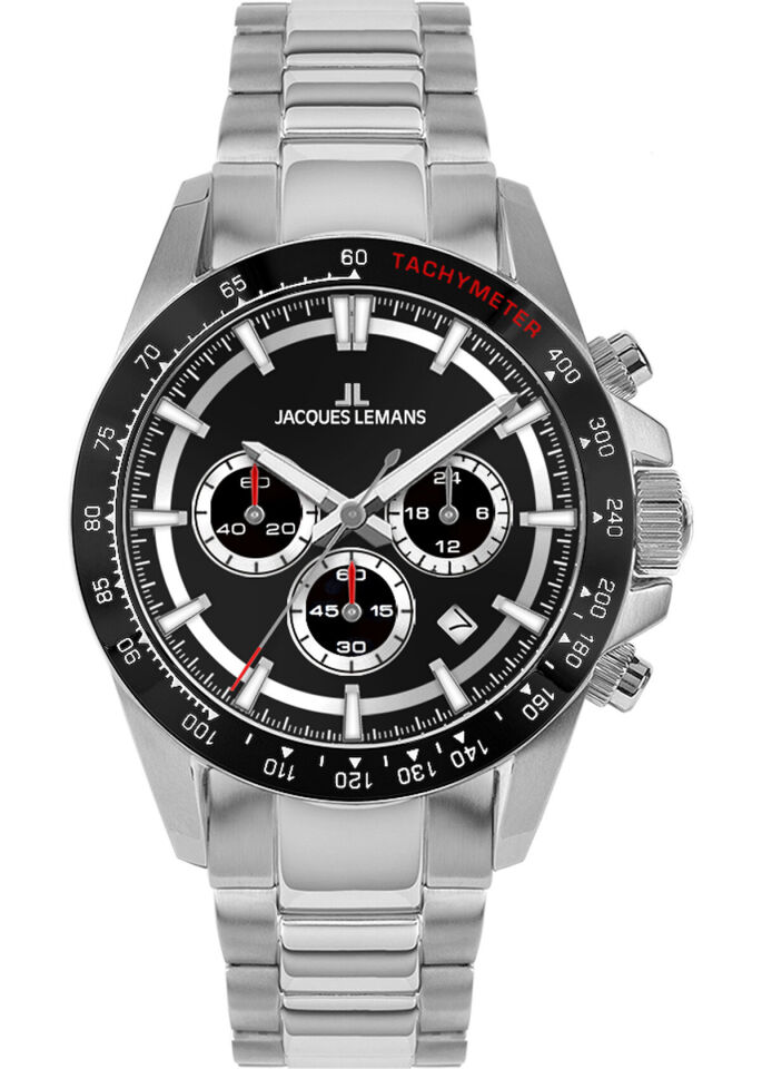 Jacques Lemans JL.1-2207A Quartz Çelik Gri Siyah Kadran 20 ATM 43 mm Erkek Kol Saati