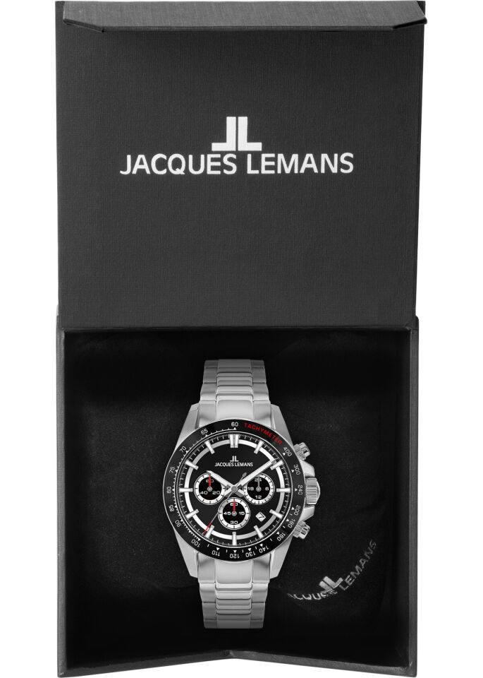 Jacques Lemans JL.1-2207A Quartz Çelik Gri Siyah Kadran 20 ATM 43 mm Erkek Kol Saati