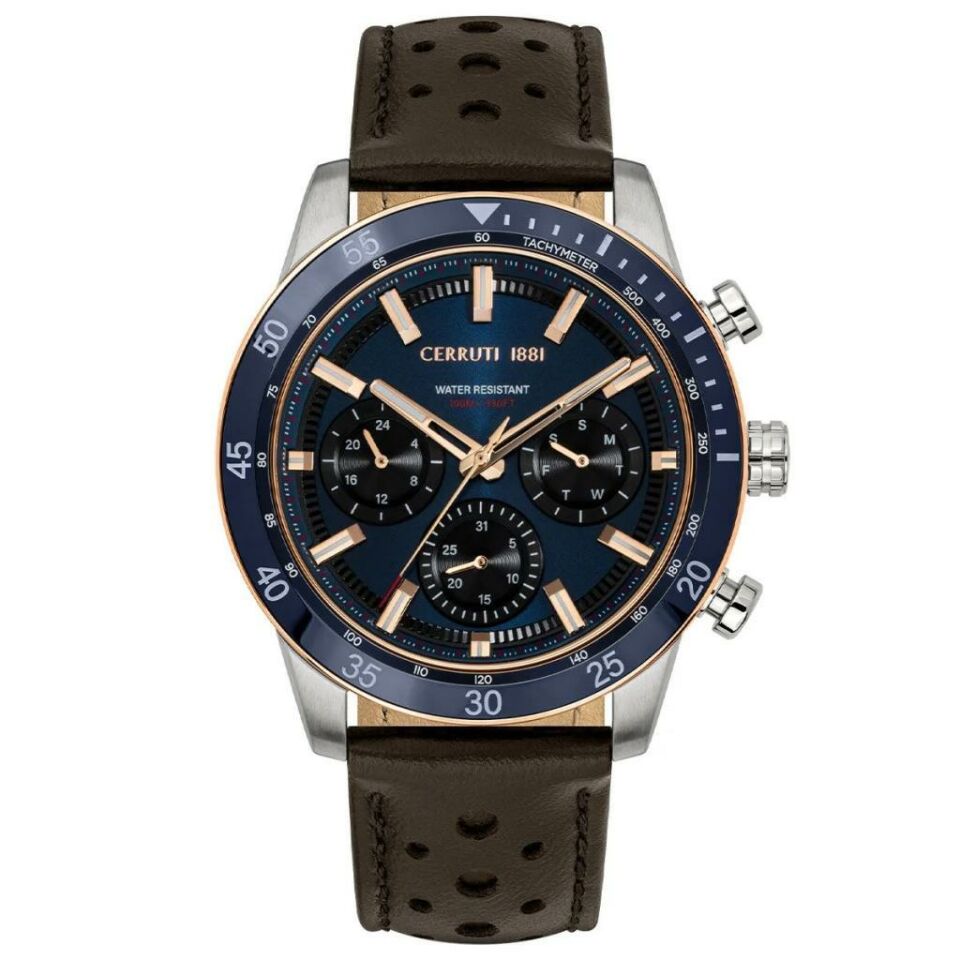 Cerruti 1881 CIWGF0007601 Quartz Deri Kahverengi Lacivert Kadran 44 mm Erkek Kol Saati