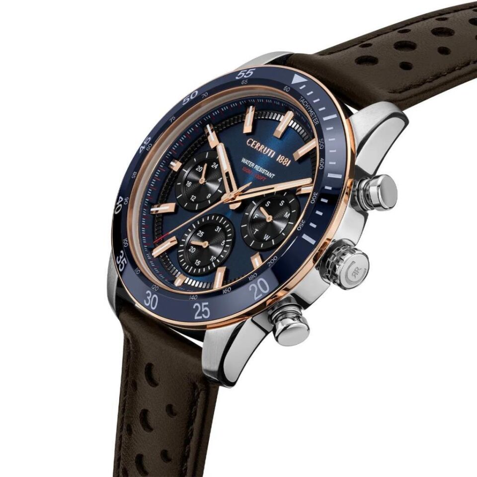 Cerruti 1881 CIWGF0007601 Quartz Deri Kahverengi Lacivert Kadran 44 mm Erkek Kol Saati