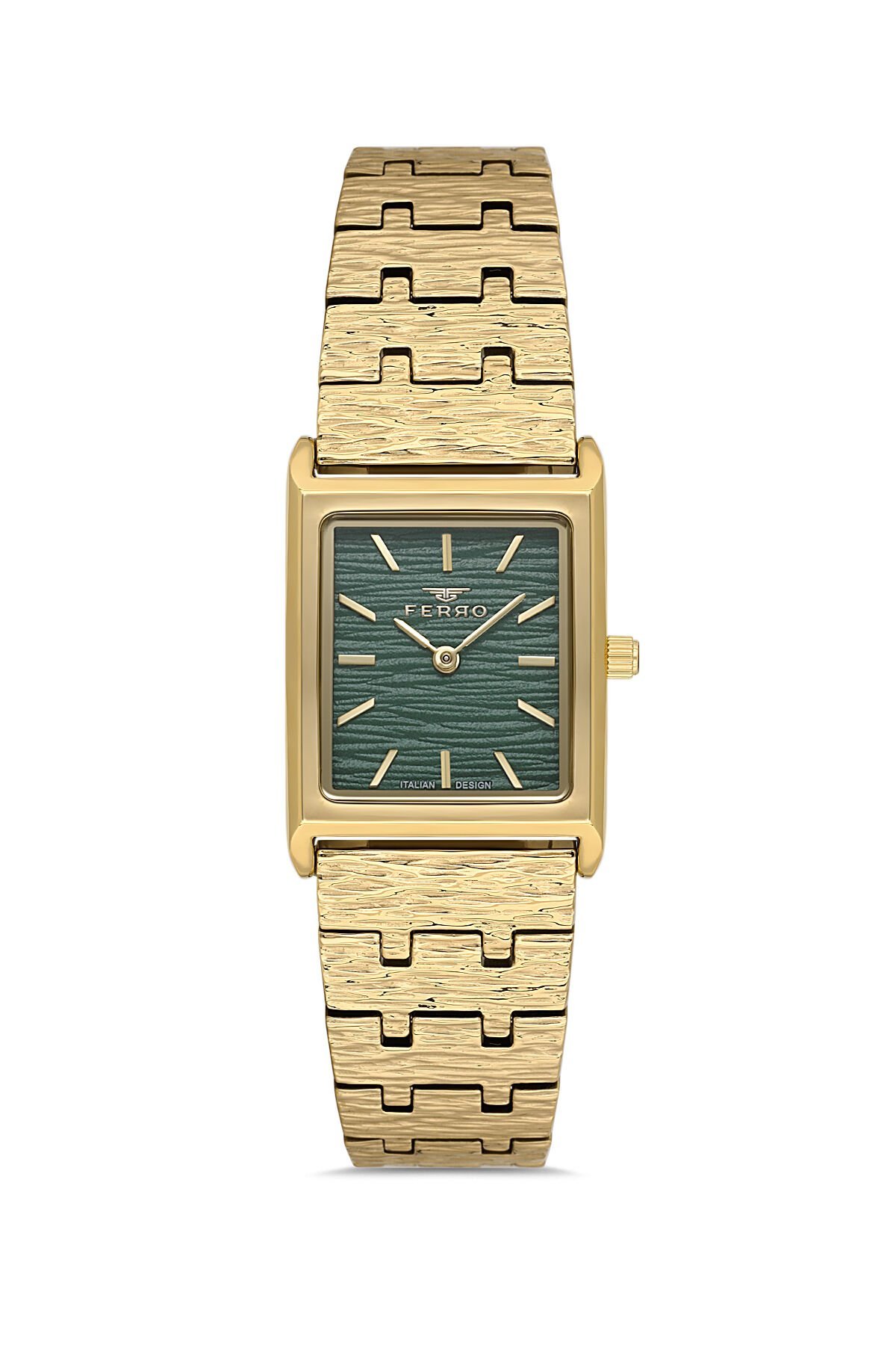 Ferro FL21599AWT-B6 Quartz Çelik Altın Rengi Yeşil Kadran 22 mm Kadın Kol Saati