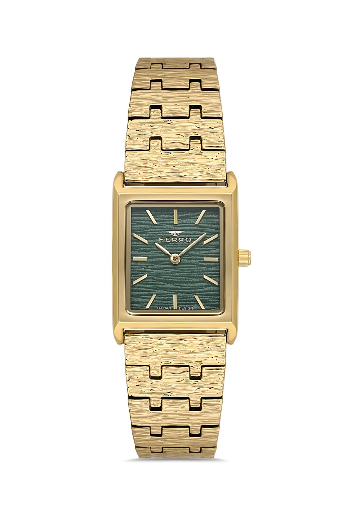 Ferro FL21599AWT-B6 Quartz Çelik Altın Rengi Yeşil Kadran 22 mm Kadın Kol Saati