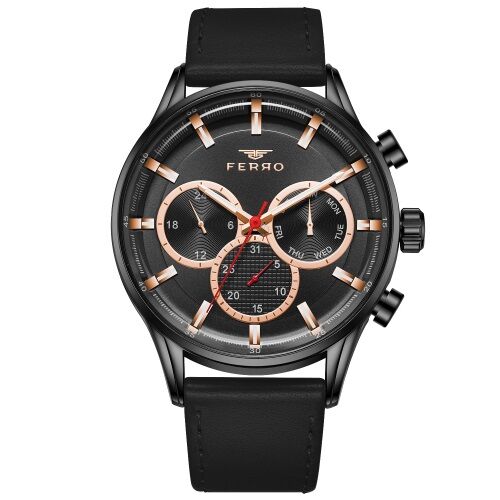 Ferro 44 mm Siyah Deri Kordon Erkek Kol Saati FM11025B-G FM11025B-G