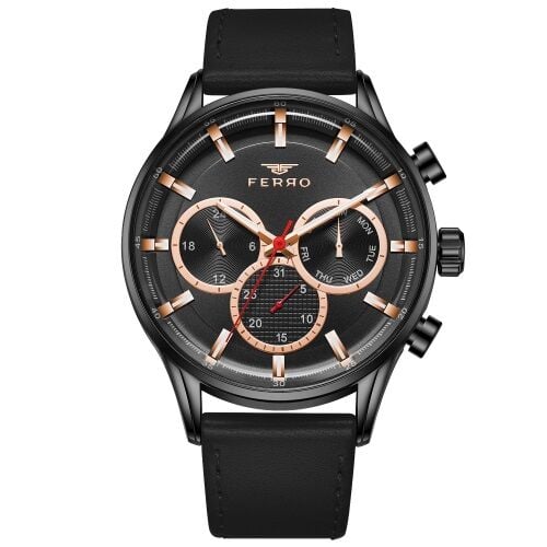 Ferro 44 mm Siyah Deri Kordon Erkek Kol Saati FM11025B-G FM11025B-G
