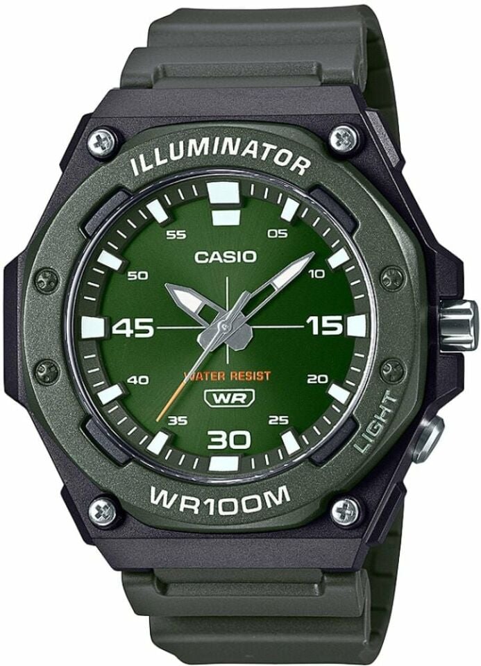 Casio MW-620H-3AVDF Quartz Silikon Siyah Yeşil Kadran 10 ATM 48 mm Erkek Kol Saati
