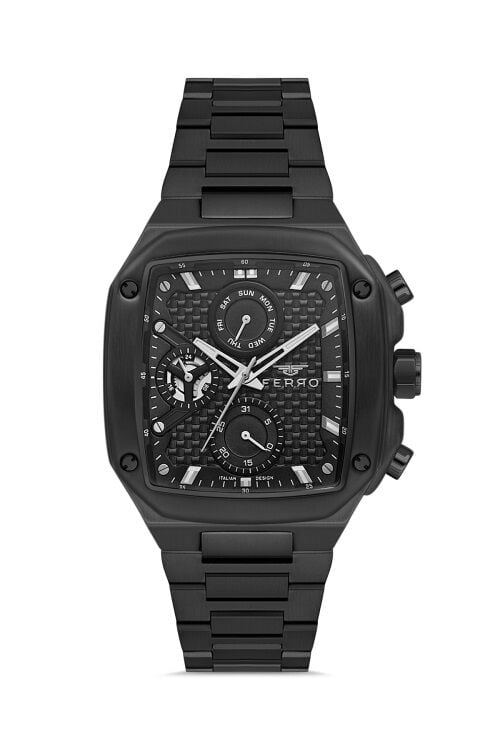 Ferro Siyah Çelik Kordon Erkek Kol Saati FM11485A-G Fonksiyonları Aktif 3ATM Su Geçirmez HediyePaket