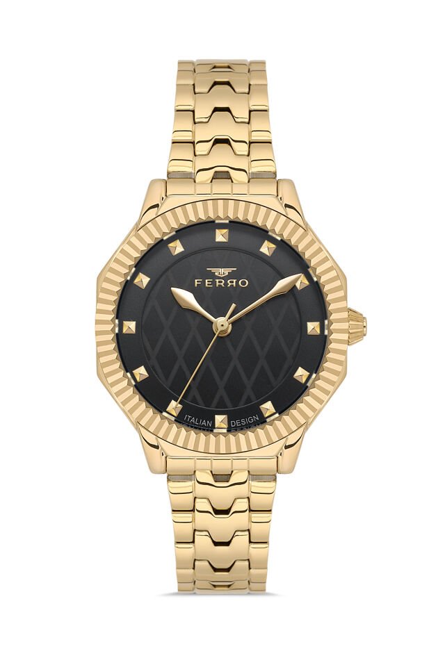 Ferro FL21632AWT-B2 Quartz Çelik Altın Rengi Siyah Kadran 32 mm Kadın Kol Saati