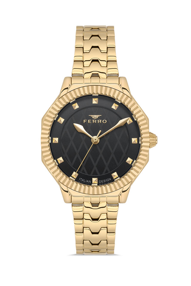 Ferro FL21632AWT-B2 Quartz Çelik Altın Rengi Siyah Kadran 32 mm Kadın Kol Saati