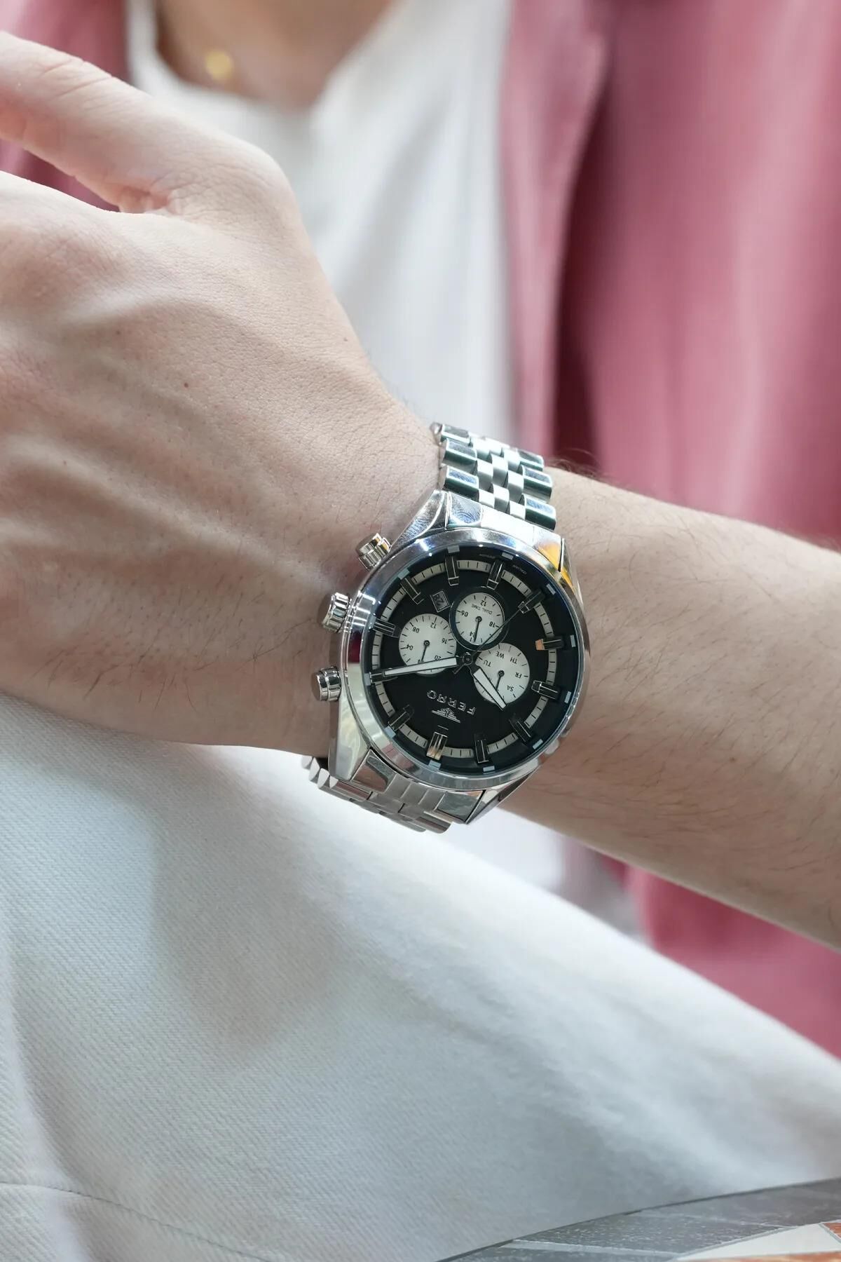 Ferro FM11507A-A2 Quartz Çelik Gri Siyah Kadan 41 mm Erkek Kol Saati