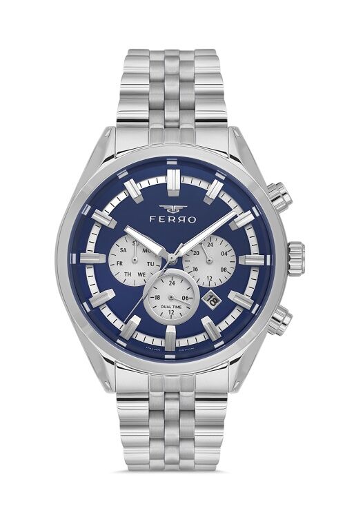 Ferro FM11507A-A3 Quartz Çelik Gri Lacivert Kadran 41 mm Erkek Kol Saati