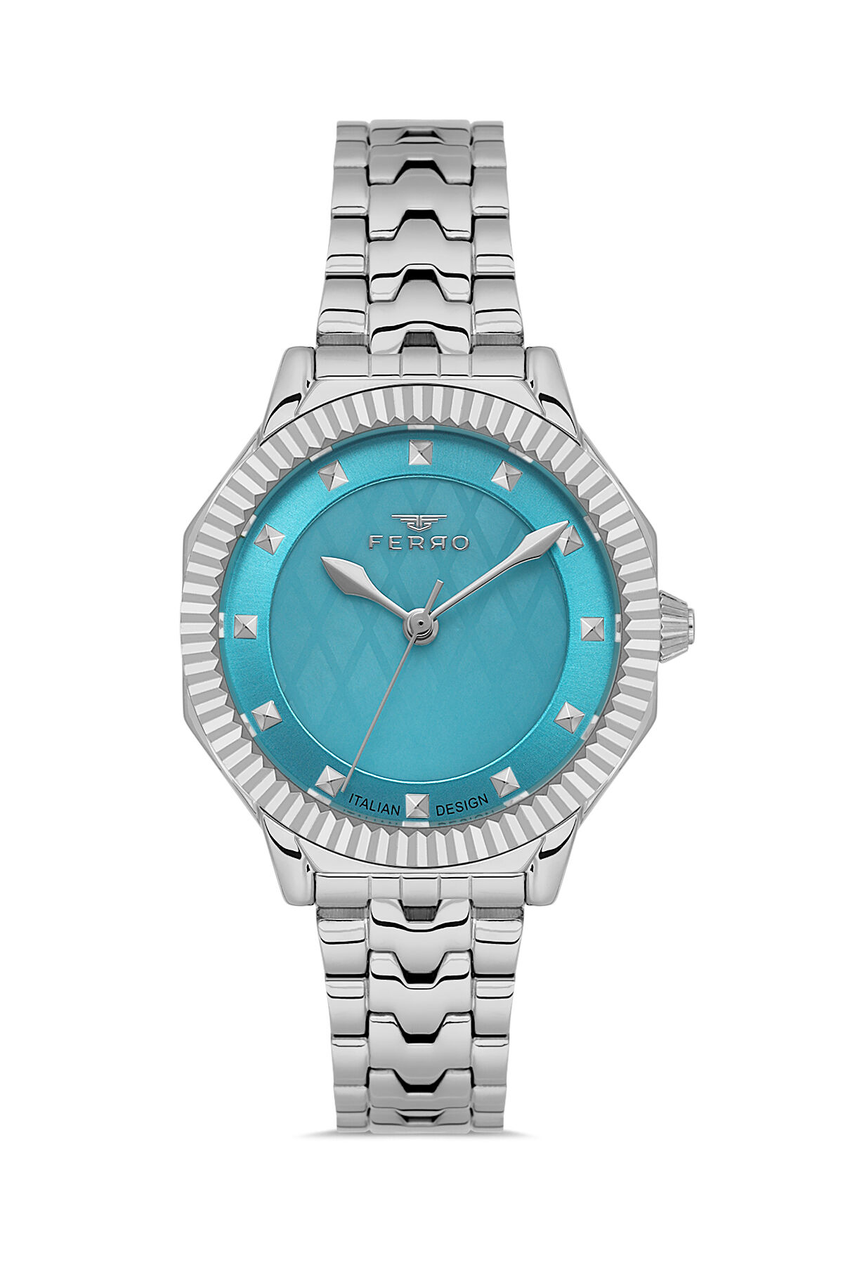 Ferro FL21632AWT-A15 Quartz Çelik Gri Turkuaz Kadran 32 mm Kadın Kol Saati