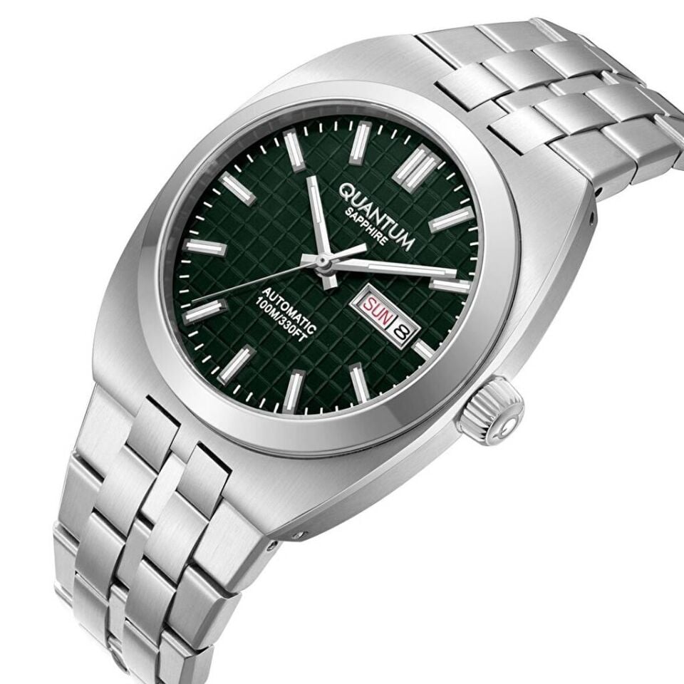 Quantum QMG1256.370 Otomatik Çelik Gri Yeşil Kadran Safir Cam 10 ATM 41 mm Erkek Kol Saati