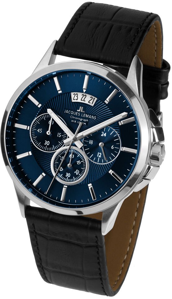 Jacques Lemans Sydney JL.1-1542G Quatz Deri Siyah Mavi Kadran 10 ATM 42 mm Erkek Kol Saati