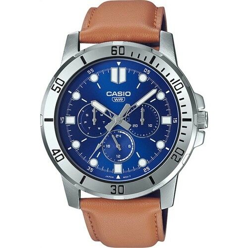 Casio MTP-VD300L-2EUDF Quartz Deri Kahve Lacivert Kadran 45 mm Erkek Kol Saati