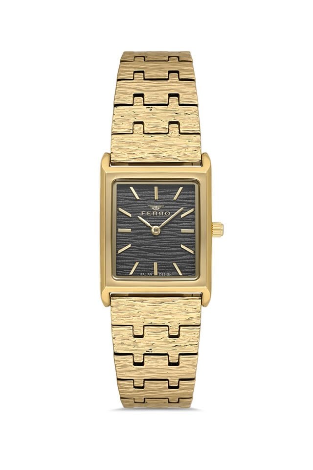 Ferro FL21599AWT-B2 Quartz Çelik Altın Rengi Siyah Kadran 22 mm Kadın Kol Saati
