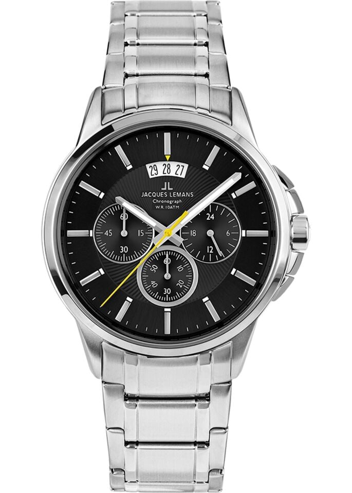 Jacques Lemans Sydney JL.1-1542D Quartz Çelik Gri Siyah Kadran 10 ATM 42 mm Erkek Kol Saati