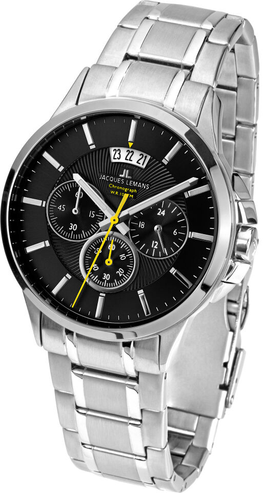 Jacques Lemans Sydney JL.1-1542D Quartz Çelik Gri Siyah Kadran 10 ATM 42 mm Erkek Kol Saati