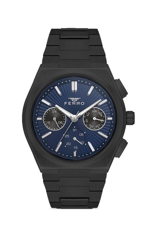 Ferro FM11452A-V3 Quartz Çelik Siyah Lacivert Kadran 43 mm Erkek Kol Saati
