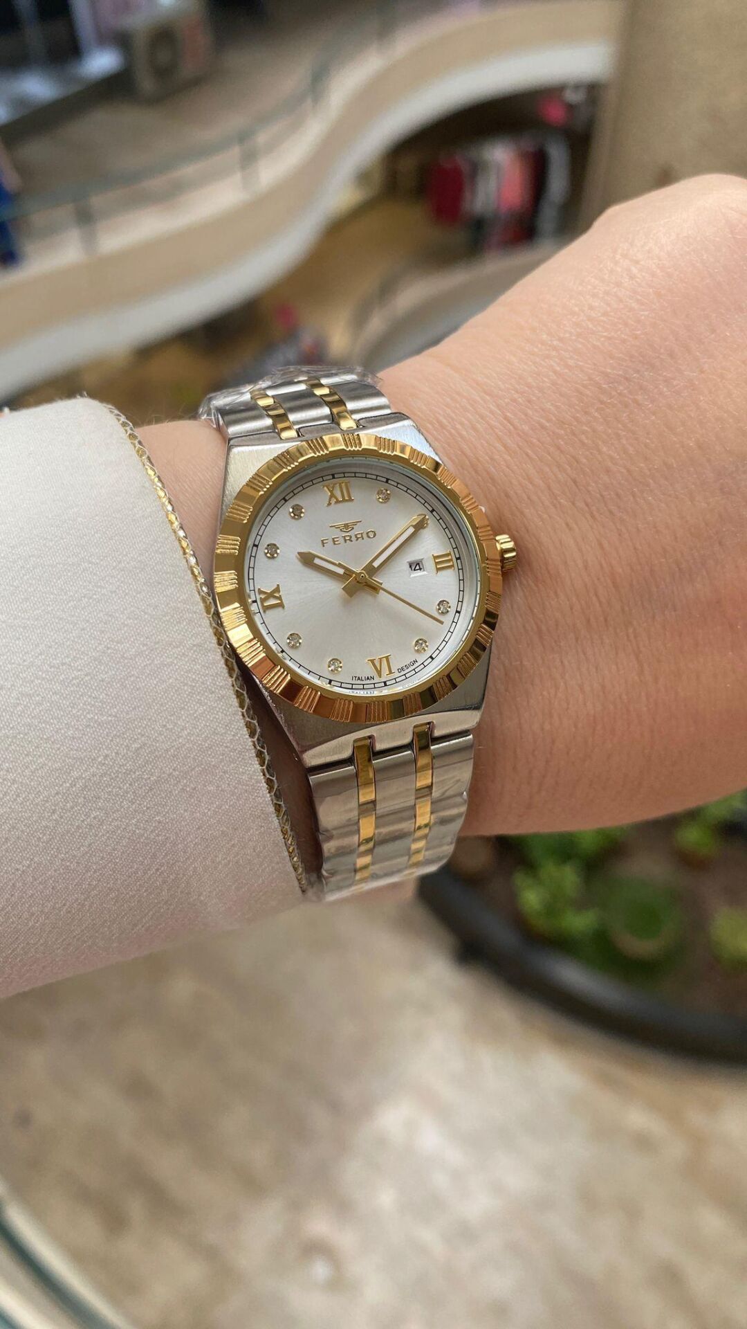 Ferro Quartz Çelik Sarı Gri 32 mm Kadın Kol Saati