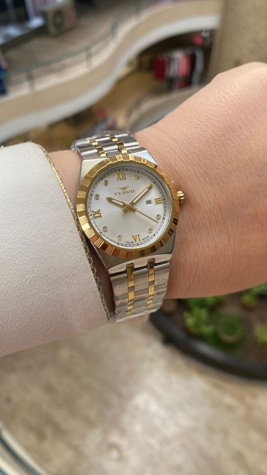 Ferro Quartz Çelik Sarı Gri 32 mm Kadın Kol Saati