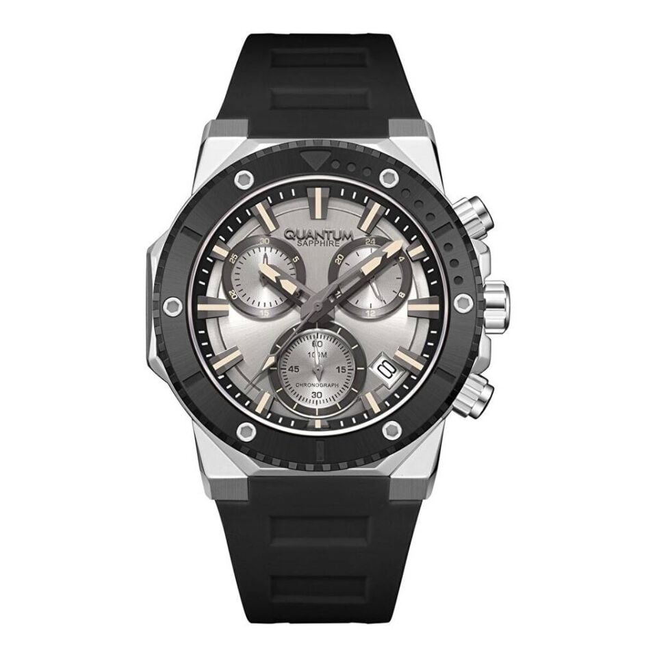 Quantum HNG1232.371 Quartz Silikon Siyah Safir 10 ATM 43 mm Erkek Kol Saati