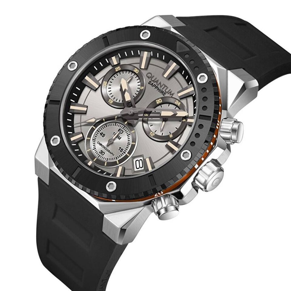 Quantum HNG1232.371 Quartz Silikon Siyah 43 mm 10 ATM Erkek Kol Saati