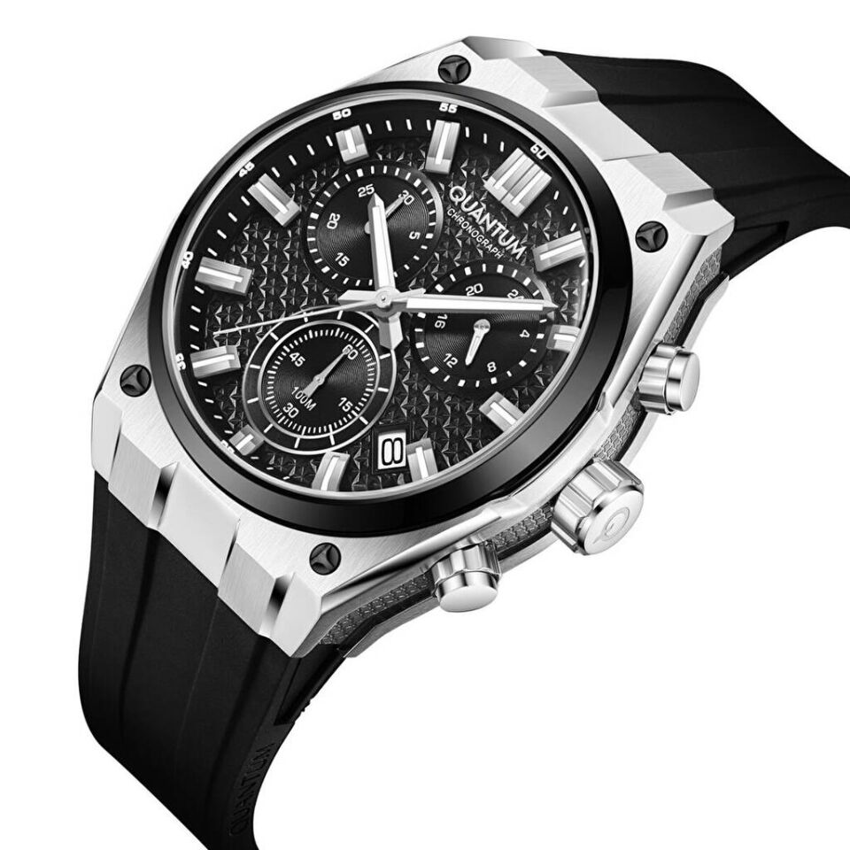 Quantum HNG1237.351 Quartz Kronograf Silikon Siyah 10 ATM 44 mm Erkek Kol Saati