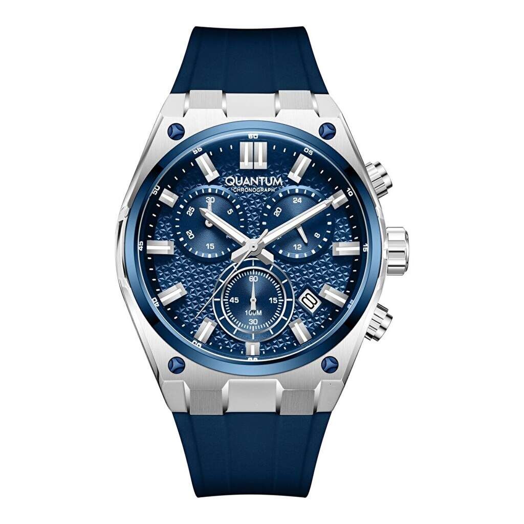 Quantum HNG1237.399 Quartz Kronograf Silikon Lacivert 10 ATM 44 mm Erkek Kol Saati