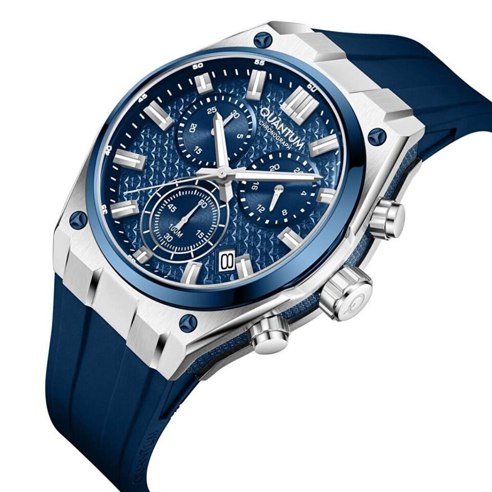 Quantum HNG1237.399 Quartz Kronograf Silikon Lacivert 10 ATM 44 mm Erkek Kol Saati