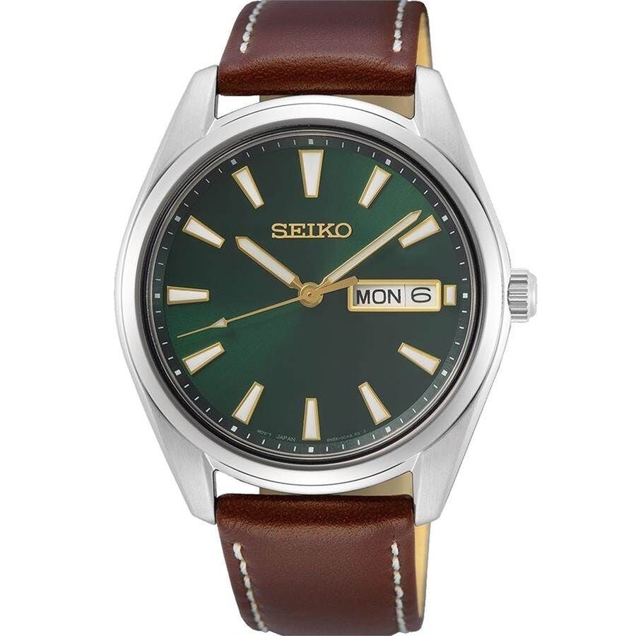Seiko SUR449P Quartz Deri Kahverengi Yeşil Kadran 10 ATM 40 mm Erkek Kol Saati