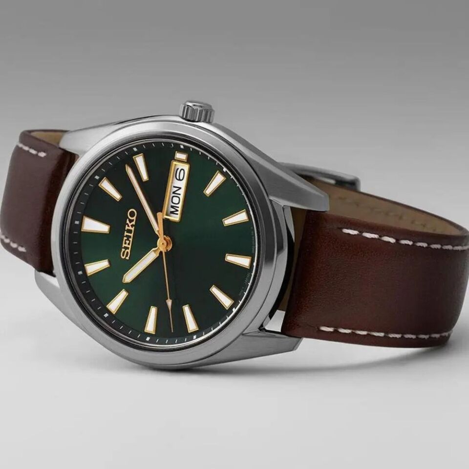 Seiko SUR449P Quartz Deri Kahverengi Yeşil Kadran 10 ATM 40 mm Erkek Kol Saati