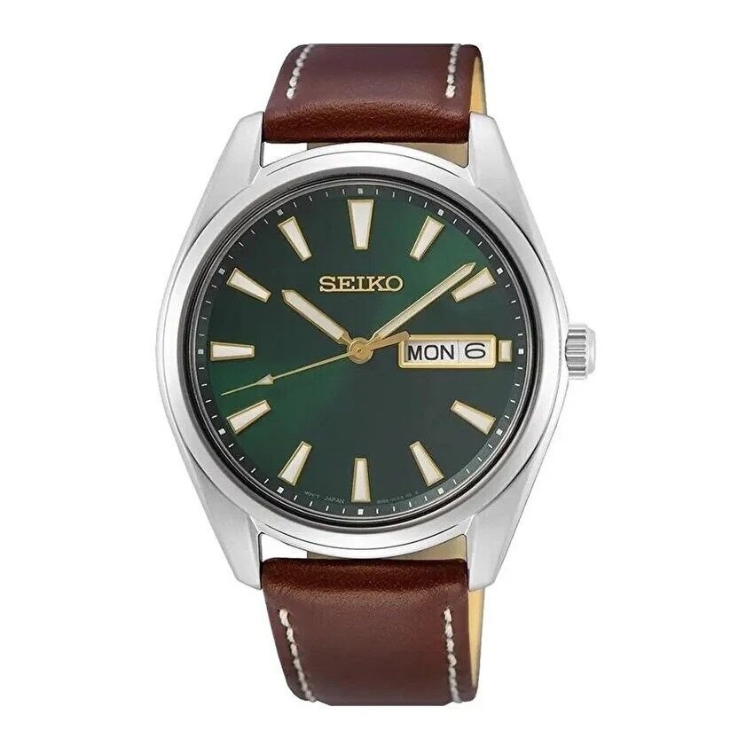 Seiko SUR449P Quartz Deri Kahverengi Yeşil Kadran 10 ATM 40 mm Erkek Kol Saati