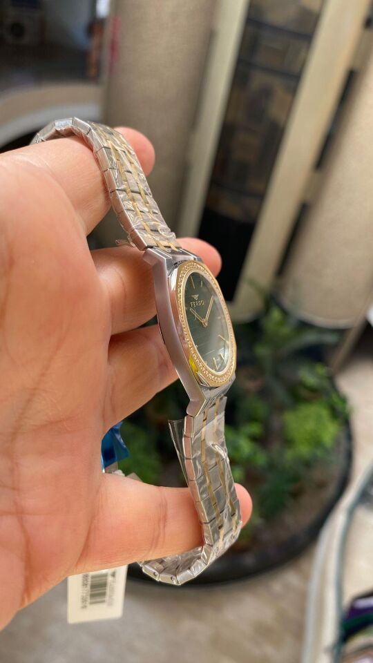 Ferro Quartz Çelik Altın/Gri Yeşil Kadran 32 mm Kelebek Kilit Kadın Kol Saati