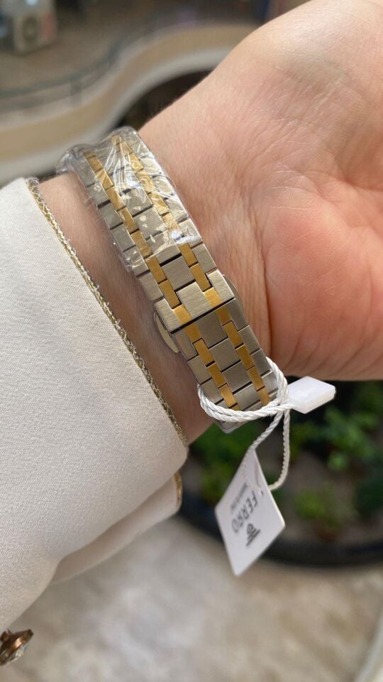 Ferro Quartz Çelik Altın/Gri Gümüş Kadran 32 mm Kadın Kol Saati