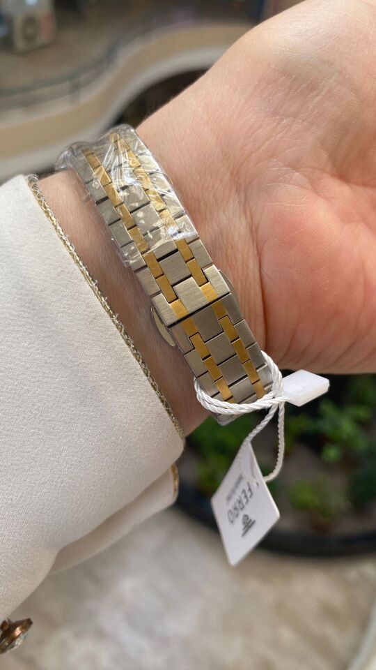 Ferro Quartz Çelik Altın/Gri Gümüş Kadran 32 mm Kadın Kol Saati