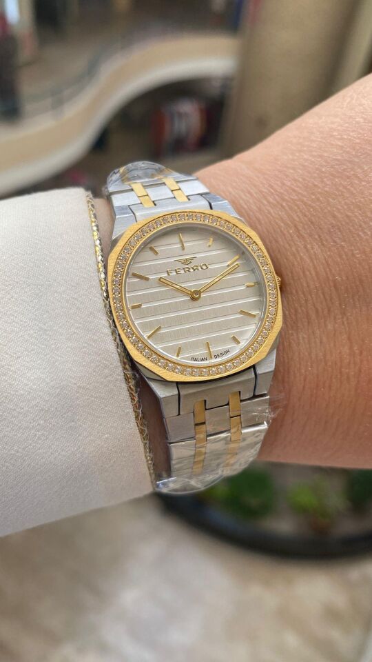 Ferro Quartz Çelik Altın/Gri Gümüş Kadran 32 mm Kadın Kol Saati