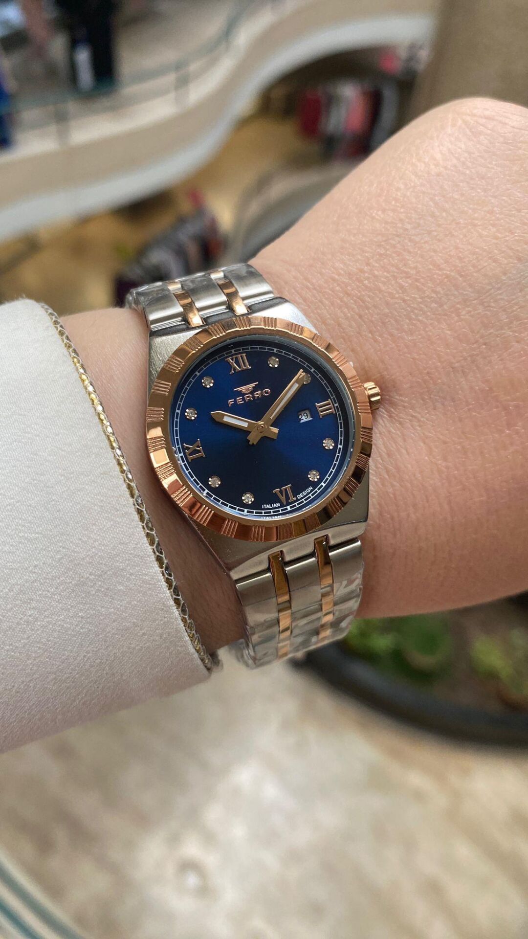 Ferro Quartz Çelik Rose/Gri Lacivert Kadran 32 mm Kadın Kol Saati