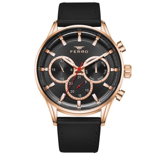 Ferro 44 mm Siyah Deri Kordon Erkek Kol Saati FM11025B-R FM11025B-R