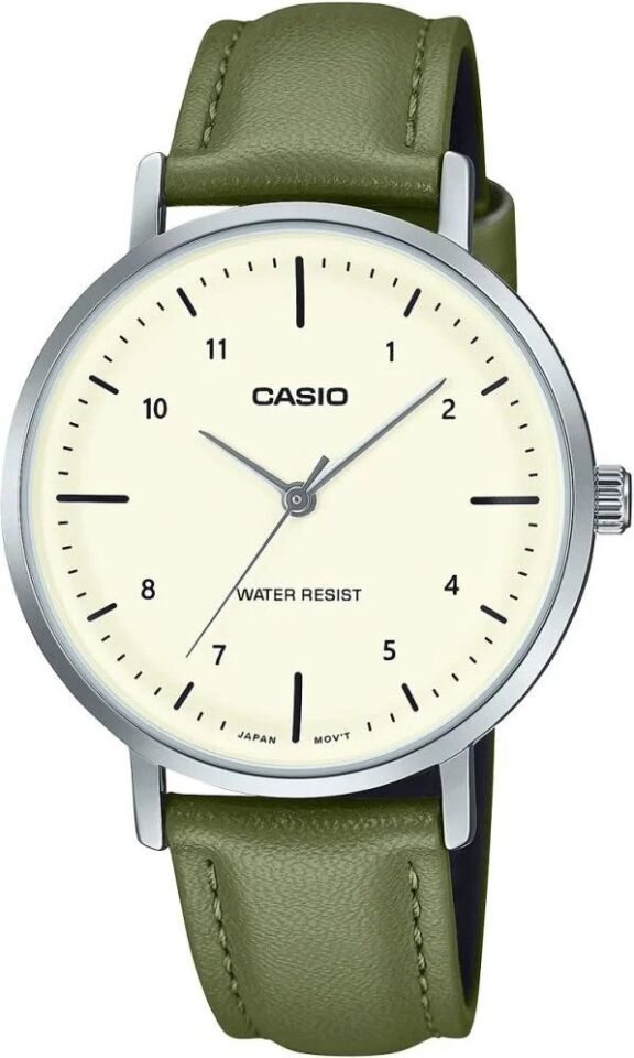 Casio LTP-VT03L-3BVDF Quartz Deri Yeşil Krem Kadran 34 mm Kadın Kol Saati