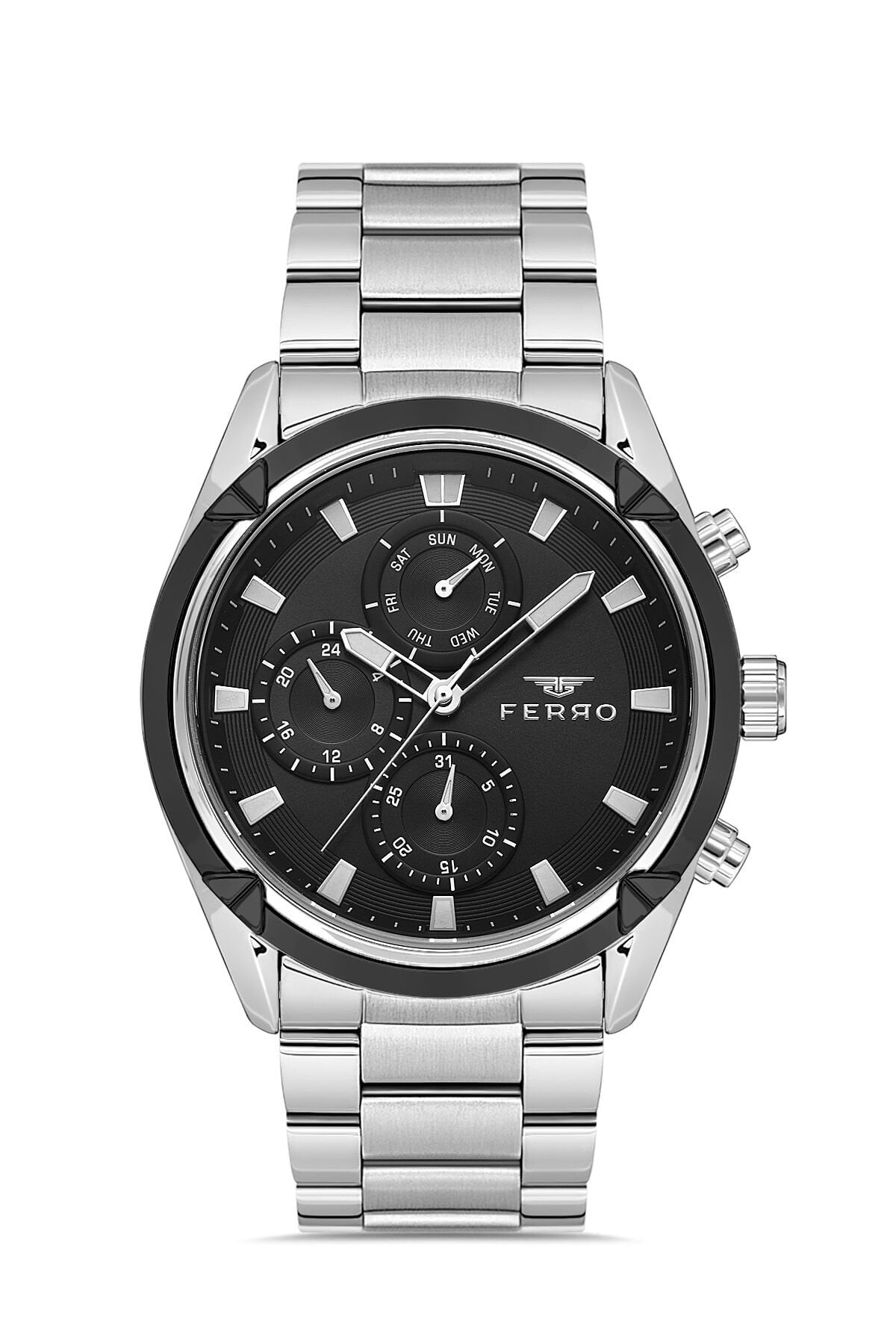 Ferro Gümüş Çelik Kordon Erkek Kol Saati FM11388A-J2 Fonksiyonları Aktif 3ATM Su Geçirmez