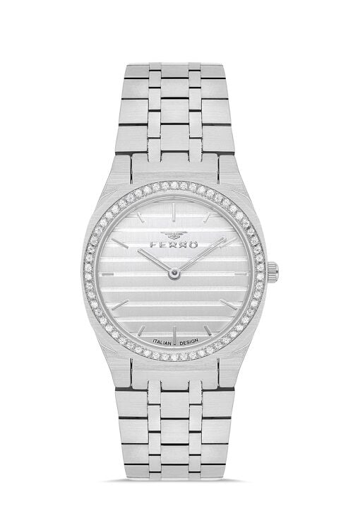 Ferro Gümüş Çelik Kordon Kadın Kol Saati FL43003A-A 3ATM Su Geçirmez 2 Yıl Garantili HediyePaketli