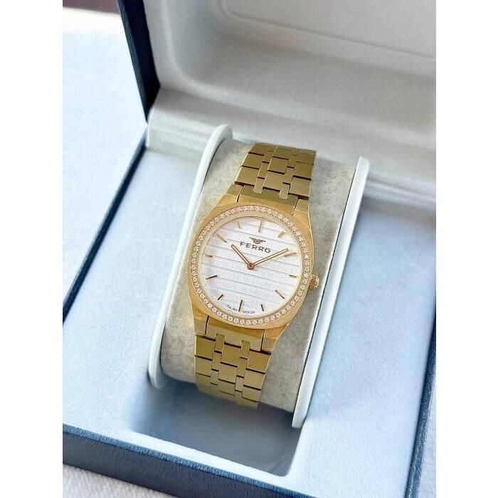 Ferro FL43003A-B Quartz Çelik Altın Rengi Gümüş Kadran 32 mm Kadın Kol Saati