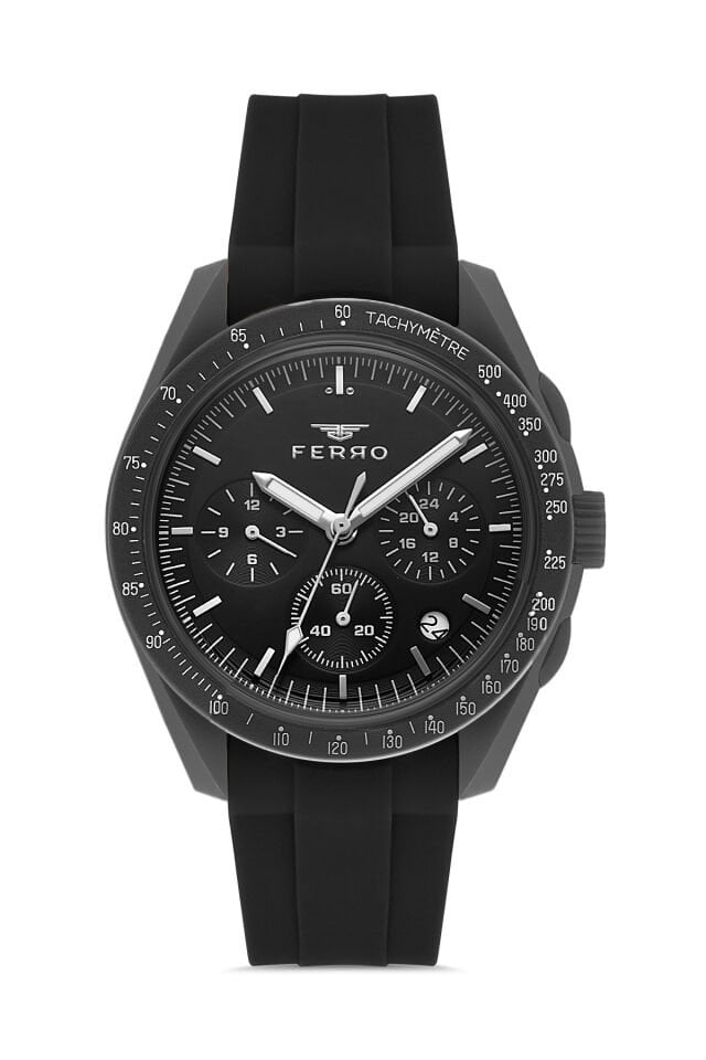 Ferro Siyah Silikon Kordon Kol Saati FM11401DWT-G Fonksiyonları Aktif 3ATM Su Geçirmez HediyePaket