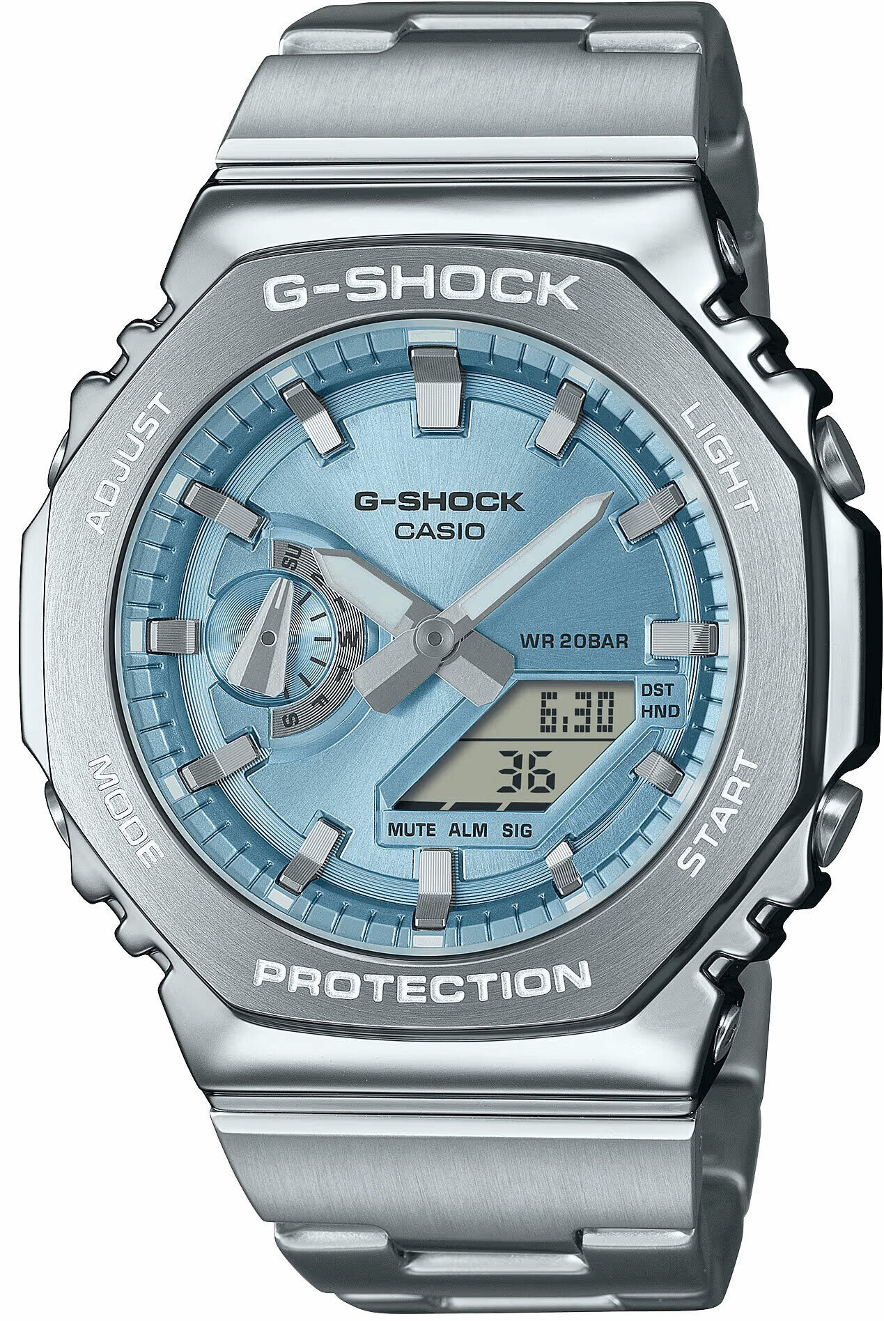 Casio GM-2110D-2ADR Quartz Analog/Dijital Silikon Gri Mavi Kadran 44 mm Erkek Kol Saati