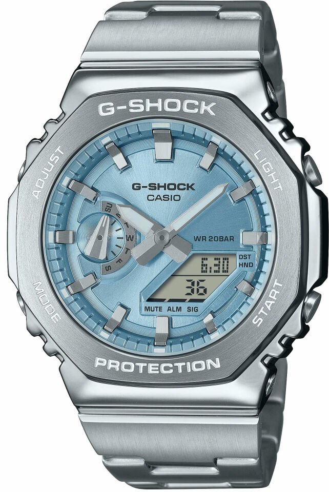 Casio GM-2110D-2ADR Quartz Analog/Dijital Silikon Gri Mavi Kadran 44 mm Erkek Kol Saati
