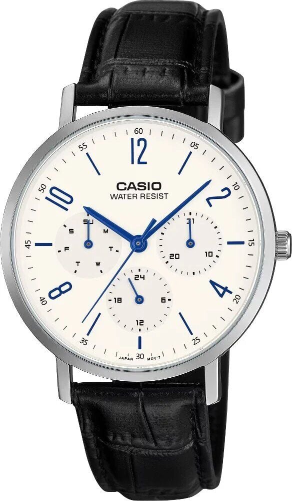 Casio MTP-VT06L-7BDF Quartz Deri Siyah Beyaz Kadran 37 mm Erkek Kol Saati