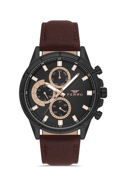 Ferro Kahverengi Deri Kordon Erkek Kol Saati FM11461B-X Fonksiyonları Aktif 3ATM Su Geçirmez