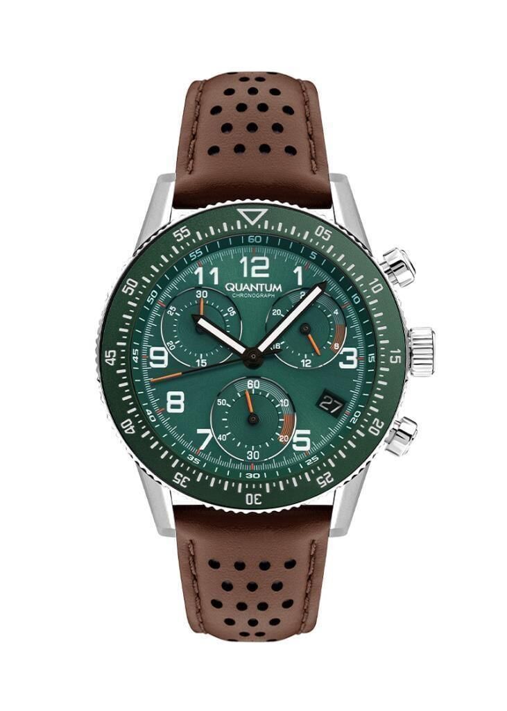 Quantum PWG1118.376 Quartz Deri Kahverengi Yeşil Kadran 45 mm Erkek Kol Saati