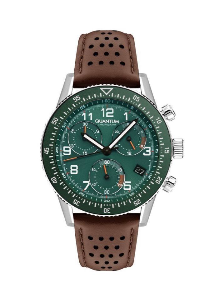 Quantum PWG1118.376 Quartz Deri Kahverengi Yeşil Kadran 45 mm Erkek Kol Saati